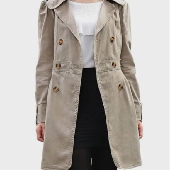 NWT Allegra K Beige Trench Jacket - Double Breasted, Size S - Picture 3 of 6